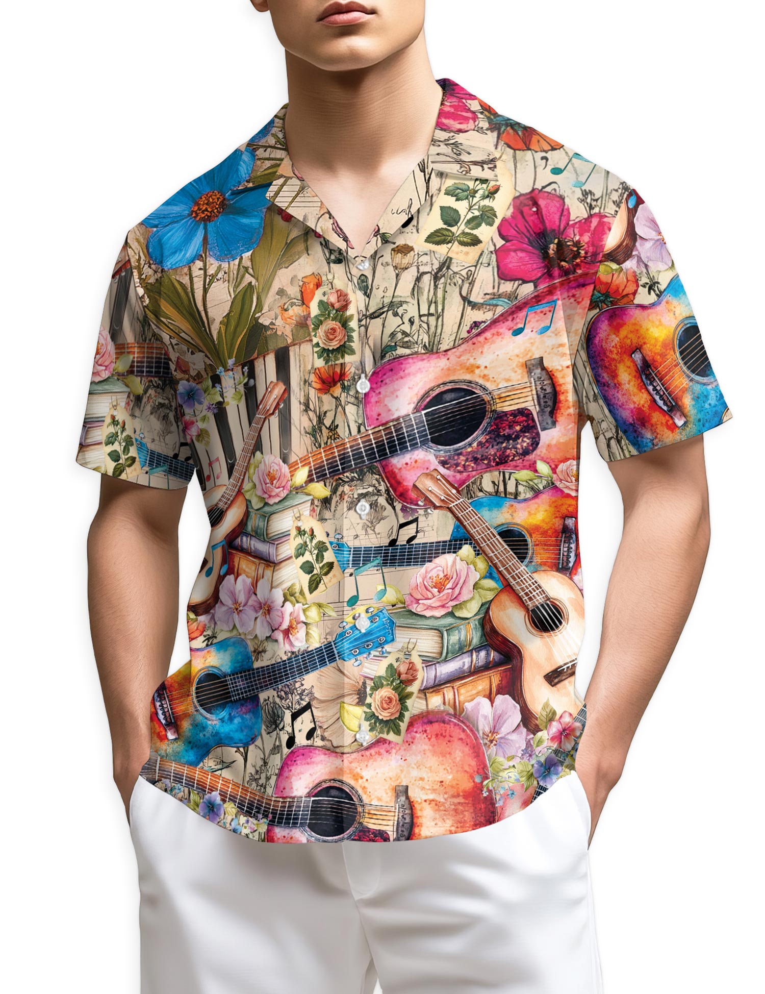 Azhawaiian Flower Ukulele Hawaiian Shirt for Men