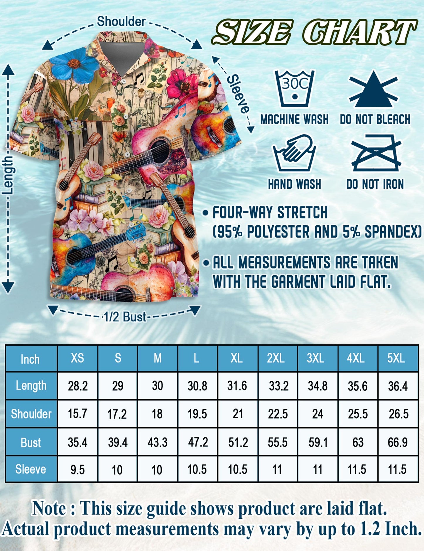 Flower Ukulele Hawaiian Shirt for Men, Button Down Aloha Shirt - Azhawaiian
