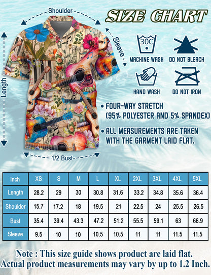 Flower Ukulele Hawaiian Shirt for Men, Button Down Aloha Shirt - Azhawaiian