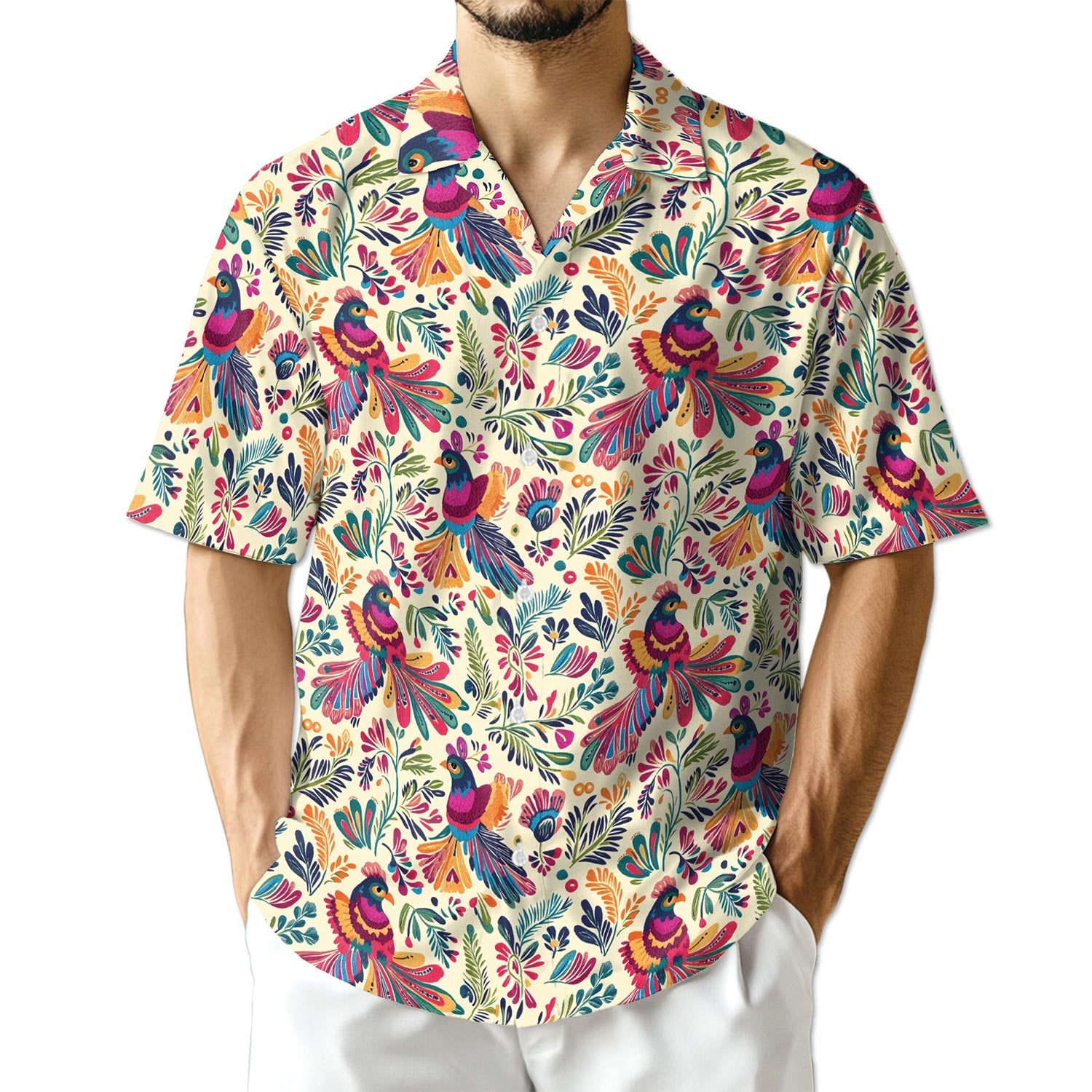 Azhawaiian Folk Art Tropical Bird Hawaiian Shirt for Men