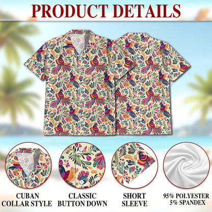 Folk Art Tropical Bird Hawaiian Shirt for Men, Button Down Aloha Shirt - Azhawaiian