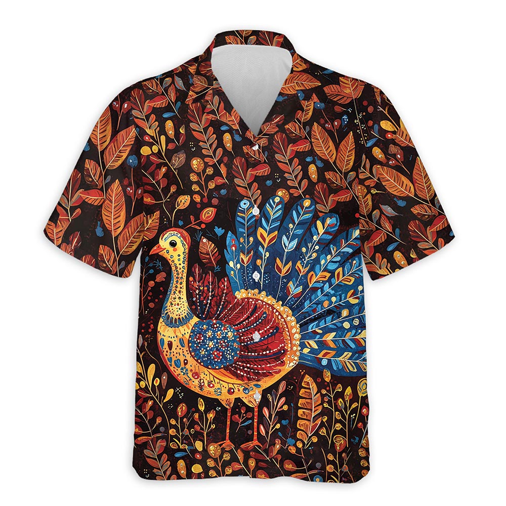 Azhawaiian Folk Art Turkey Thanksgiving Hawaiian Shirt for Men