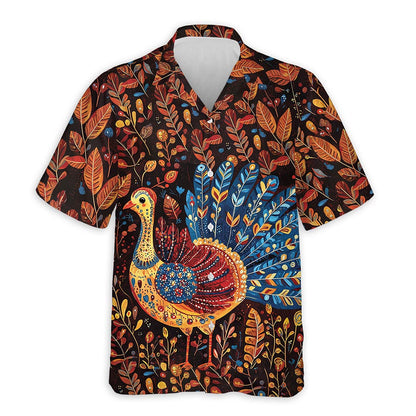 Azhawaiian Folk Art Turkey Thanksgiving Hawaiian Shirt for Men