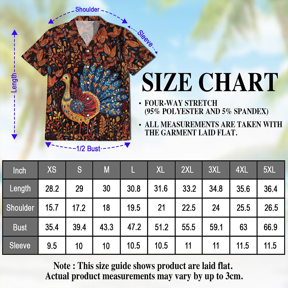 Folk Art Turkey Thanksgiving Hawaiian Shirt for Men, Button Down Aloha Shirt - Azhawaiian