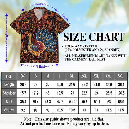 Folk Art Turkey Thanksgiving Hawaiian Shirt for Men, Button Down Aloha Shirt - Azhawaiian