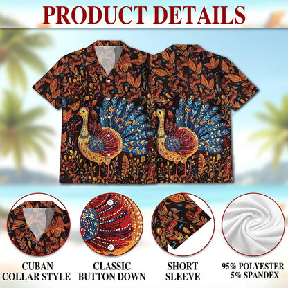 Folk Art Turkey Thanksgiving Hawaiian Shirt for Men, Button Down Aloha Shirt - Azhawaiian