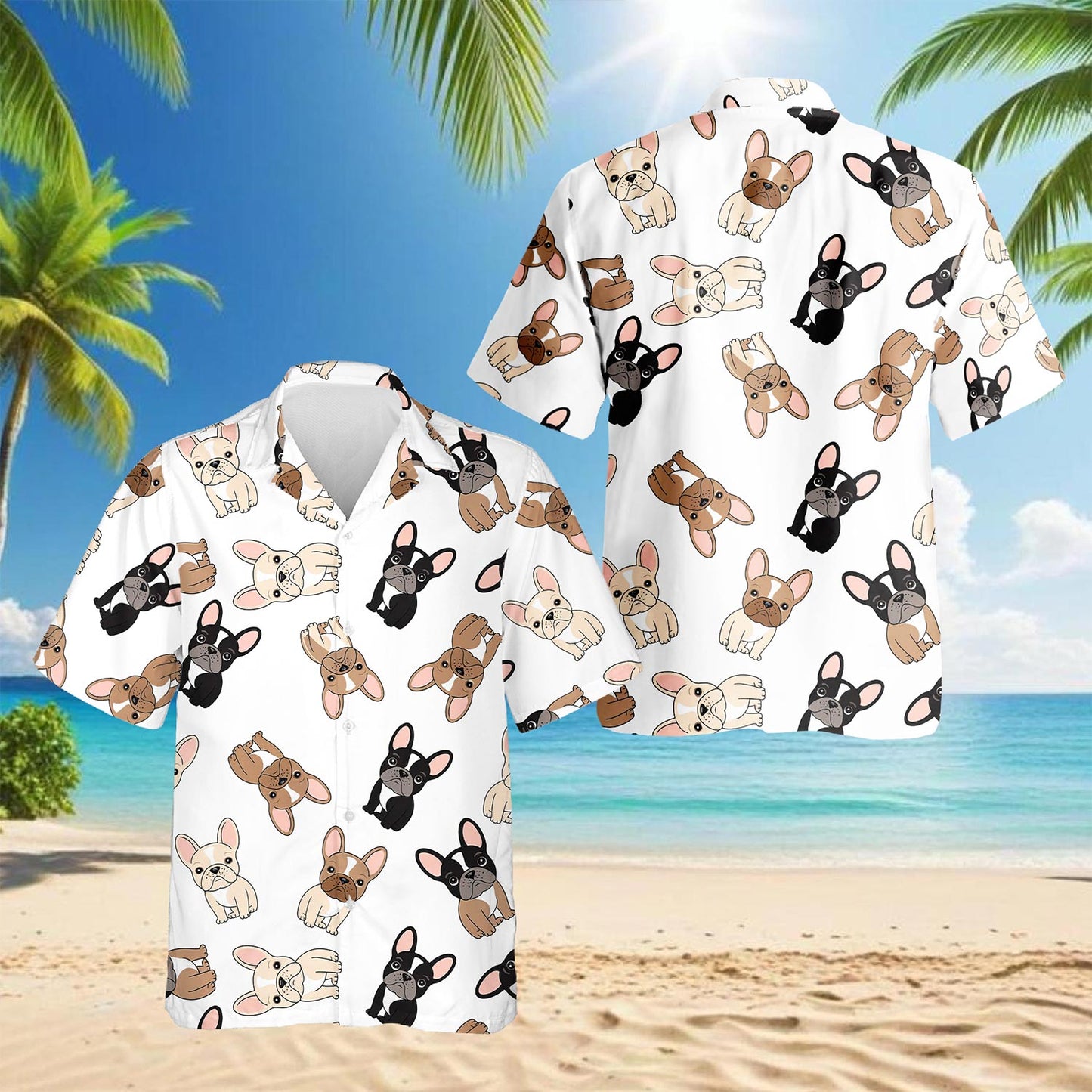 French Bulldog Hawaiian Shirt for Men, Button Down Aloha Shirt - Azhawaiian
