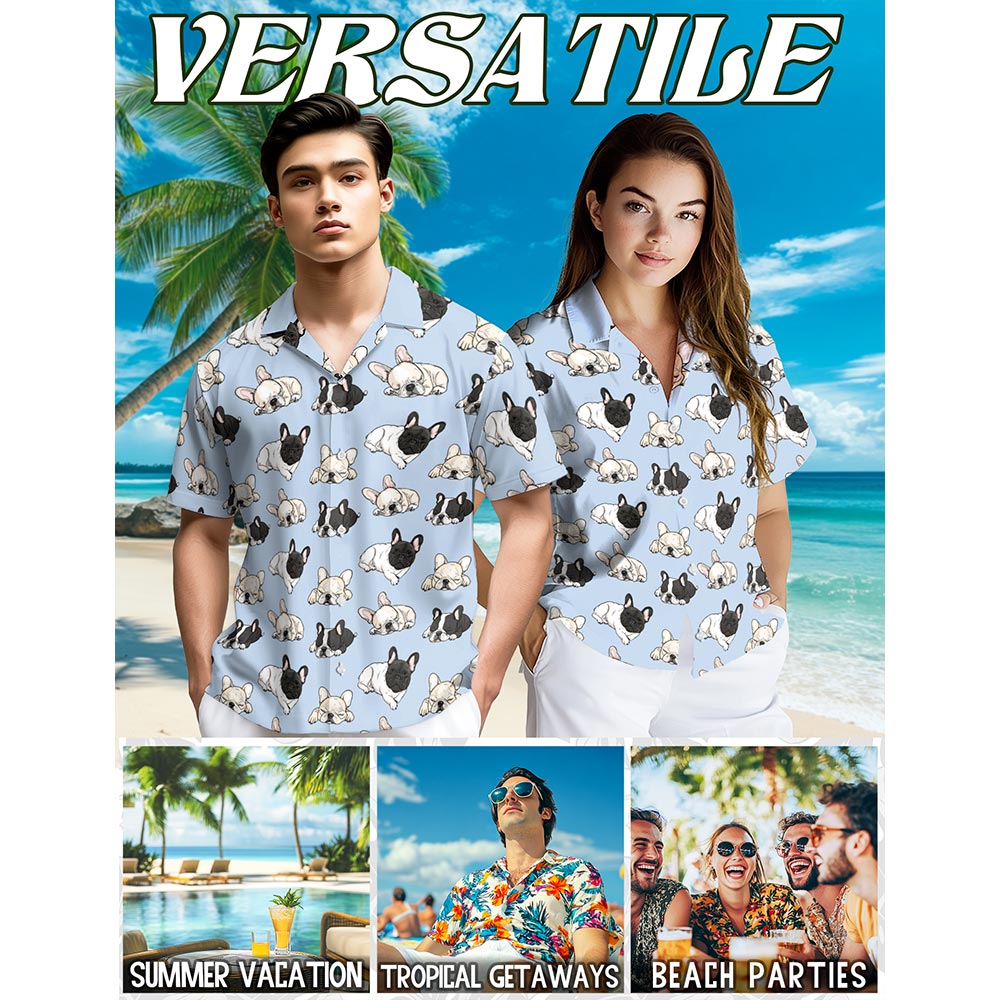 French Bulldog Hawaiian Shirt for Men, Button Down Aloha Shirt - Azhawaiian