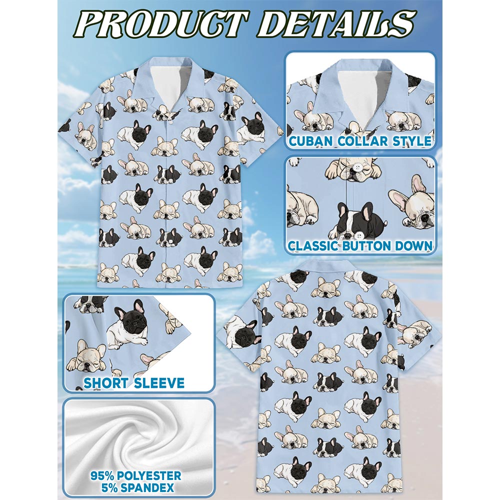 French Bulldog Hawaiian Shirt for Men, Button Down Aloha Shirt - Azhawaiian