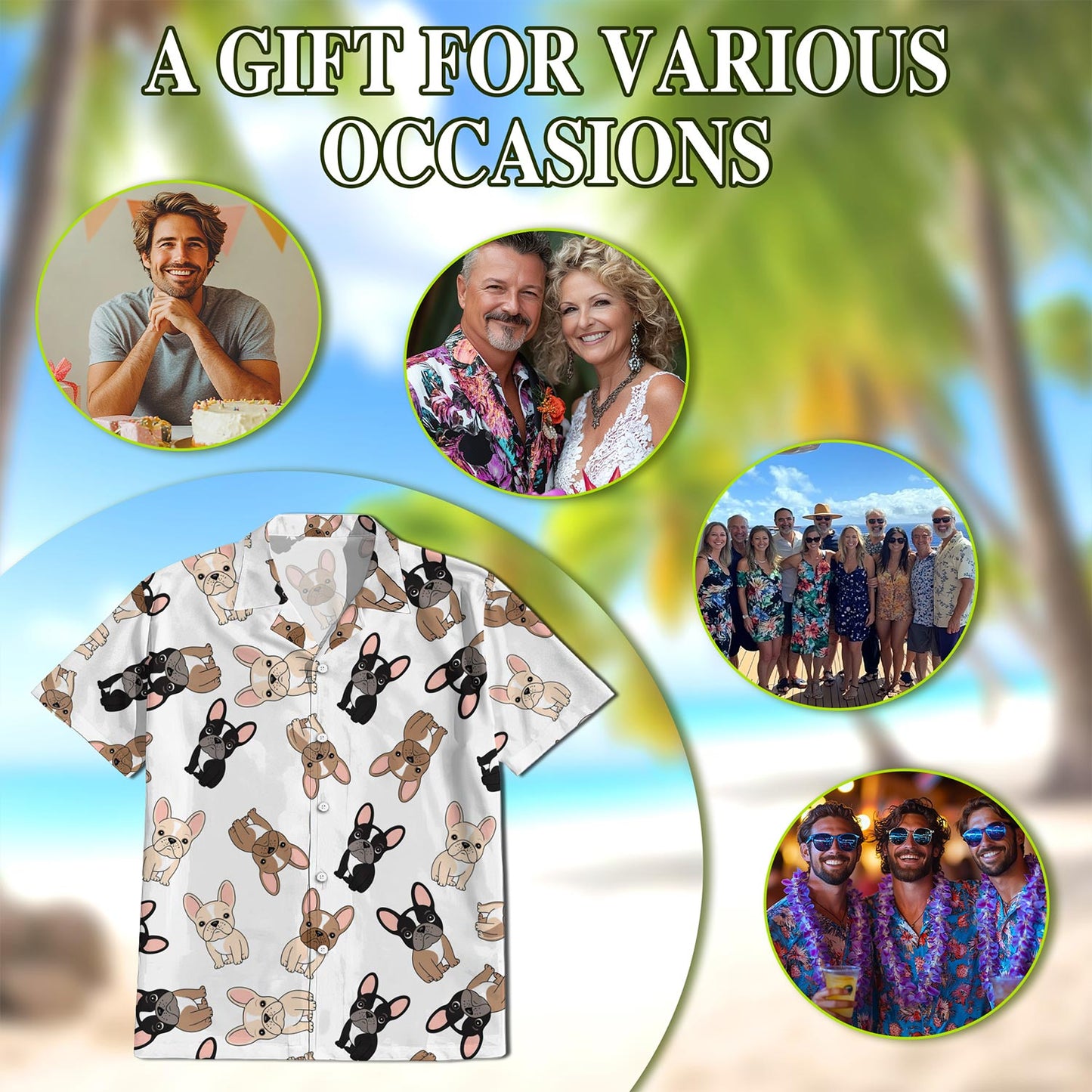 French Bulldog Hawaiian Shirt for Men, Button Down Aloha Shirt - Azhawaiian