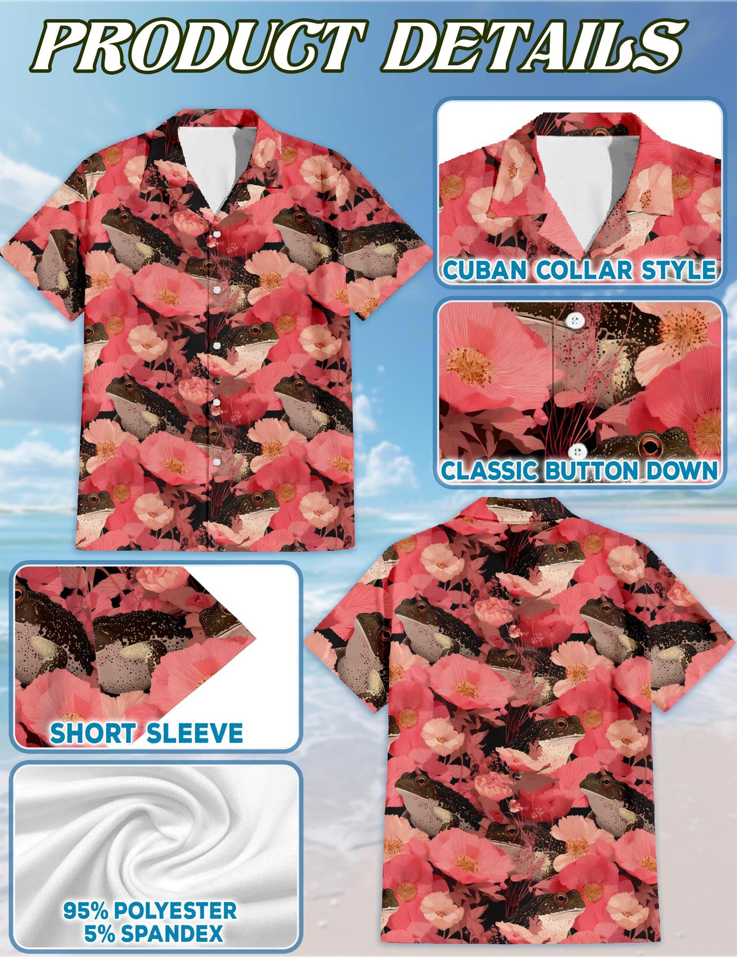 Frogs Floral Hawaiian Shirt for Men, Button Down Aloha Shirt - Azhawaiian