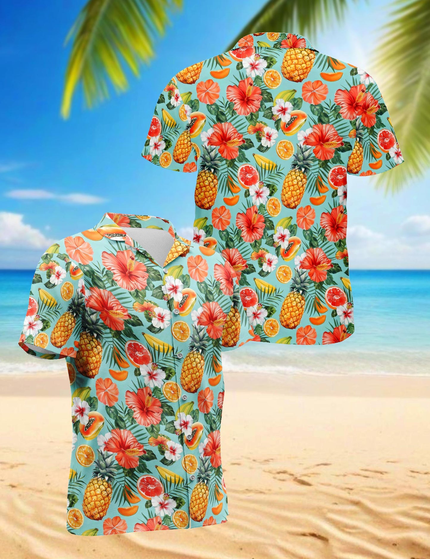 Fruits Pattern Hawaiian Shirt for Men, Button Down Aloha Shirt - Azhawaiian