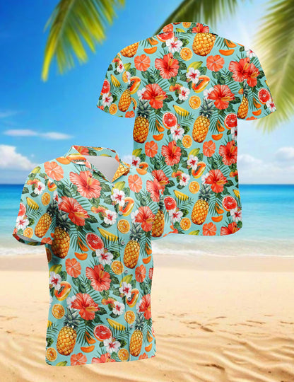 Fruits Pattern Hawaiian Shirt for Men, Button Down Aloha Shirt - Azhawaiian