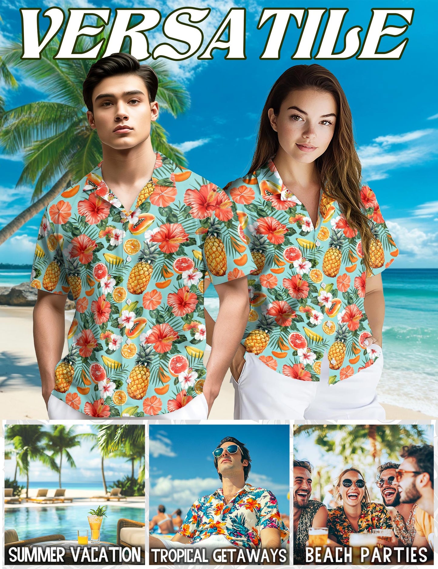 Fruits Pattern Hawaiian Shirt for Men, Button Down Aloha Shirt - Azhawaiian