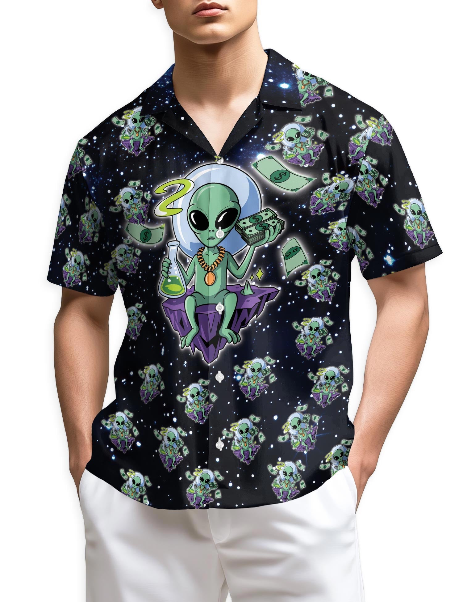 Azhawaiian Funny Alien Hawaiian Shirt for Men