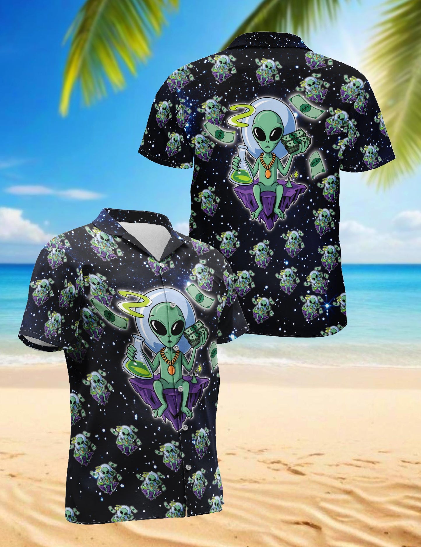 Funny Alien Hawaiian Shirt for Men, Button Down Aloha Shirt - Azhawaiian