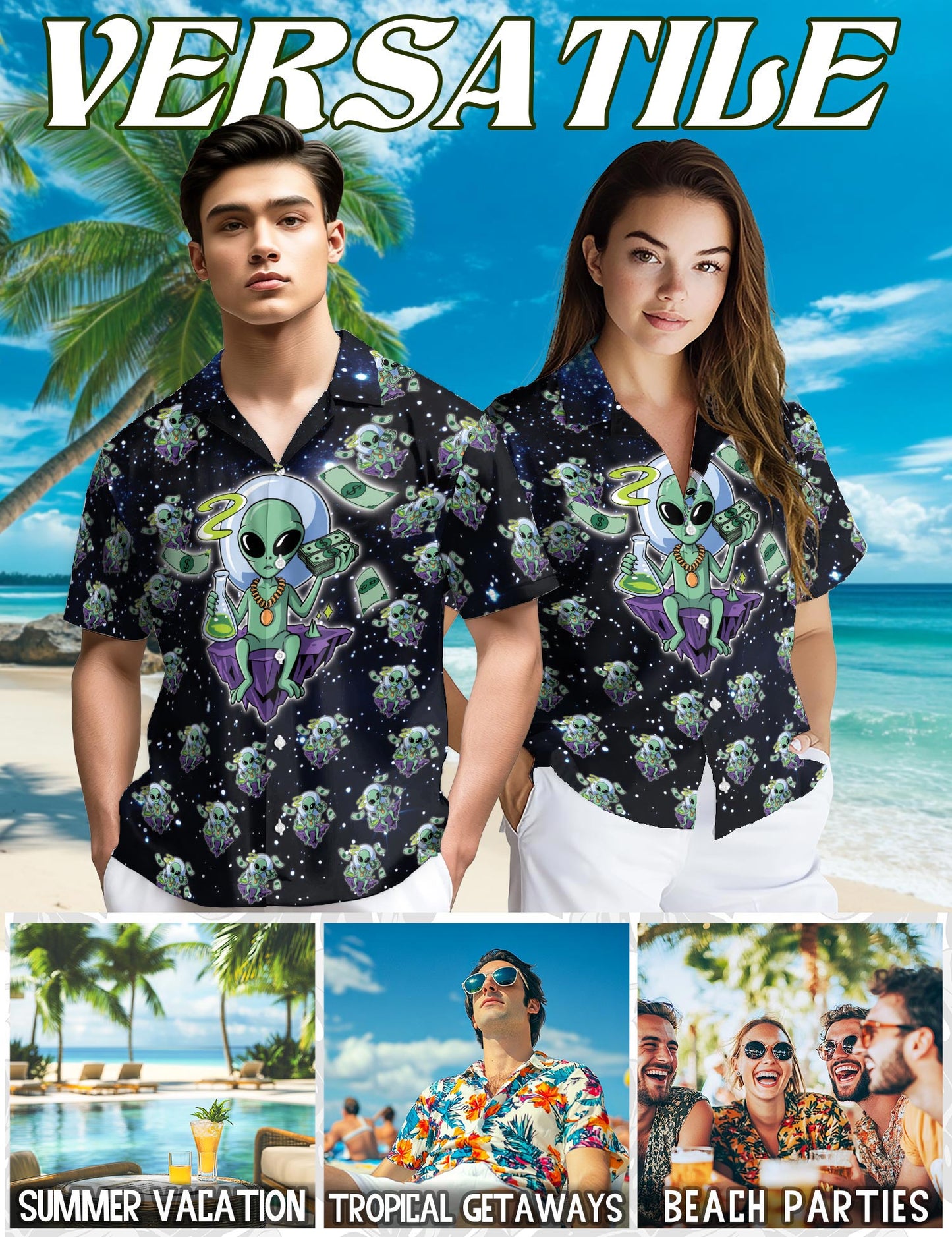 Funny Alien Hawaiian Shirt for Men, Button Down Aloha Shirt - Azhawaiian