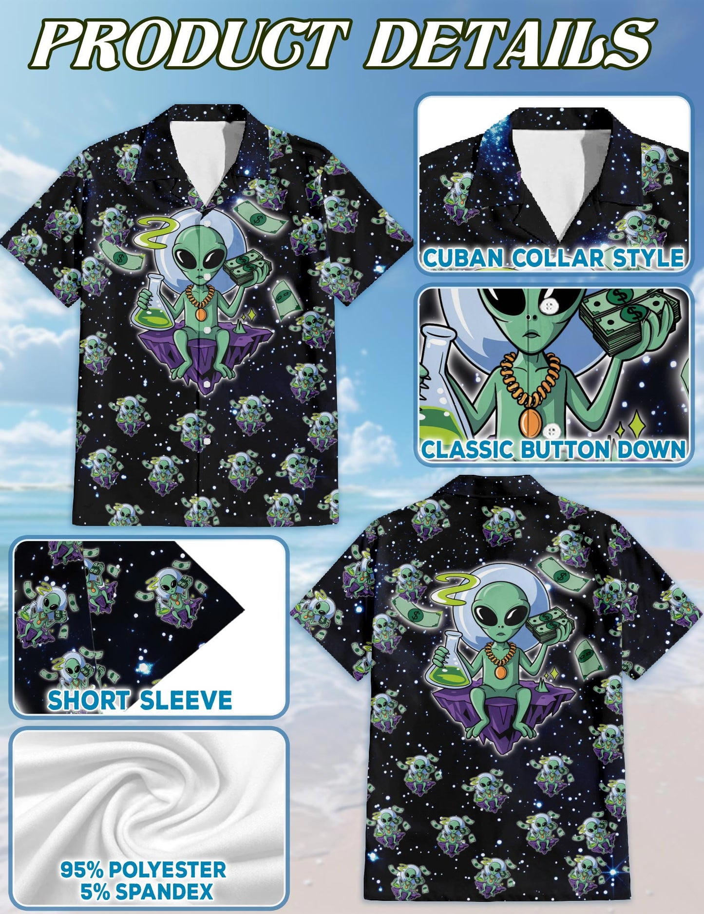 Funny Alien Hawaiian Shirt for Men, Button Down Aloha Shirt - Azhawaiian