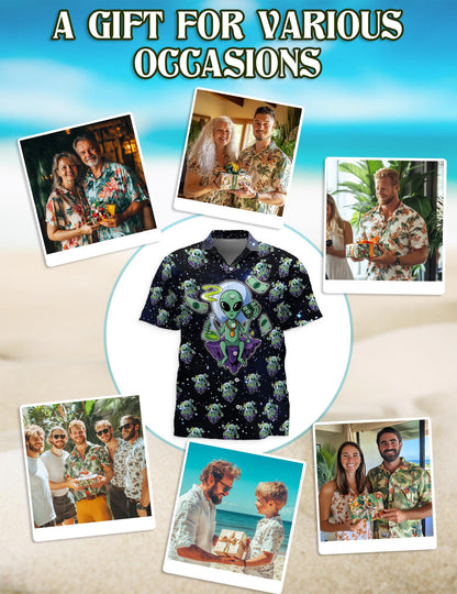 Funny Alien Hawaiian Shirt for Men, Button Down Aloha Shirt - Azhawaiian