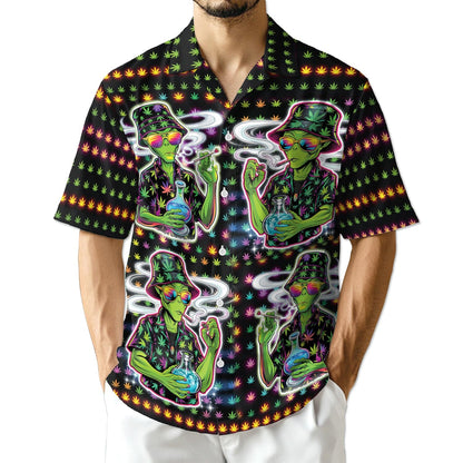 Azhawaiian Funny Alien Smoking Hawaiian Shirt for Men