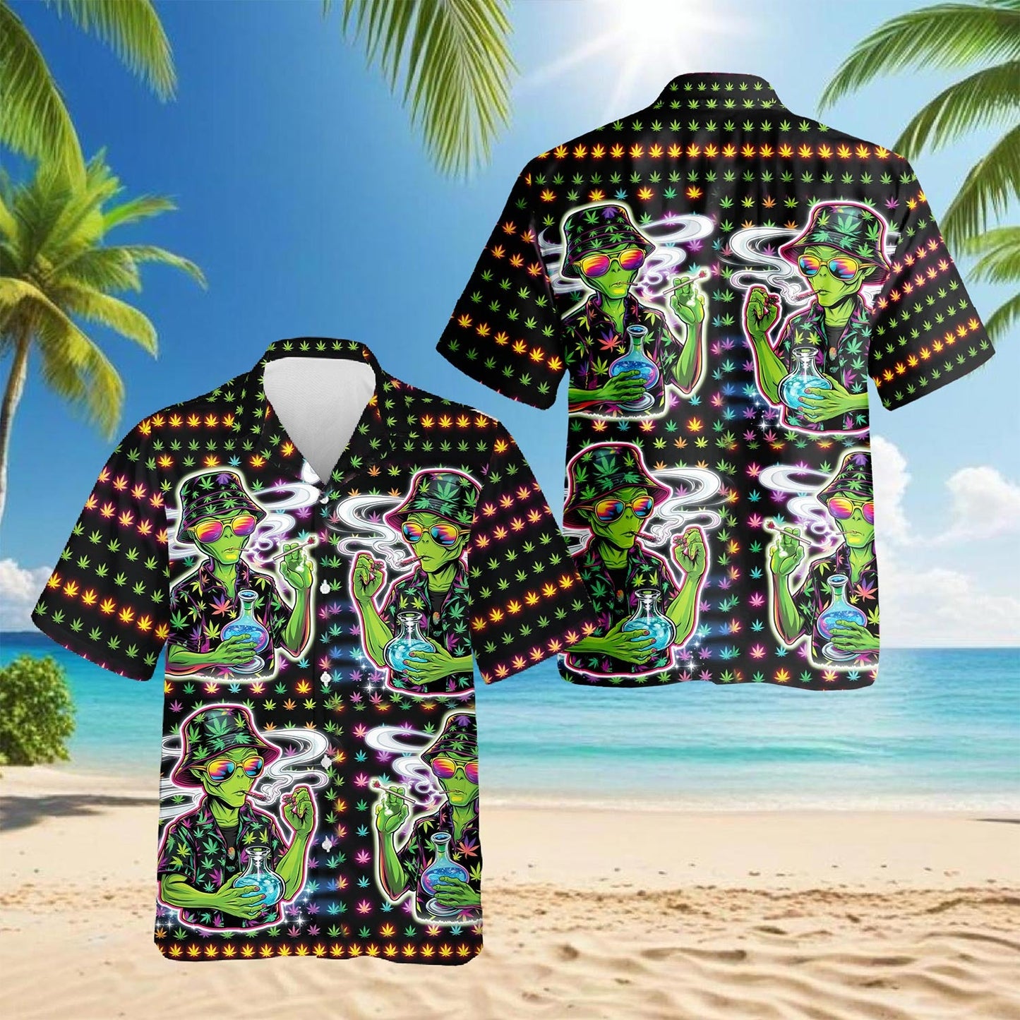 Funny Alien Smoking Hawaiian Shirt for Men, Button Down Aloha Shirt - Azhawaiian