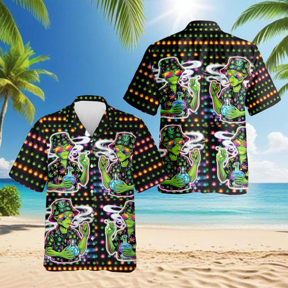 Funny Alien Smoking Hawaiian Shirt for Men, Button Down Aloha Shirt - Azhawaiian