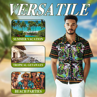 Funny Alien Smoking Hawaiian Shirt for Men, Button Down Aloha Shirt - Azhawaiian