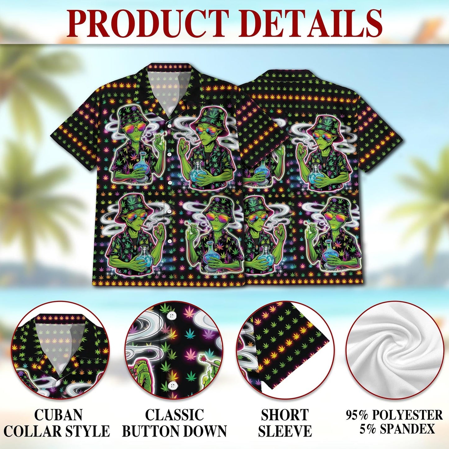 Funny Alien Smoking Hawaiian Shirt for Men, Button Down Aloha Shirt - Azhawaiian