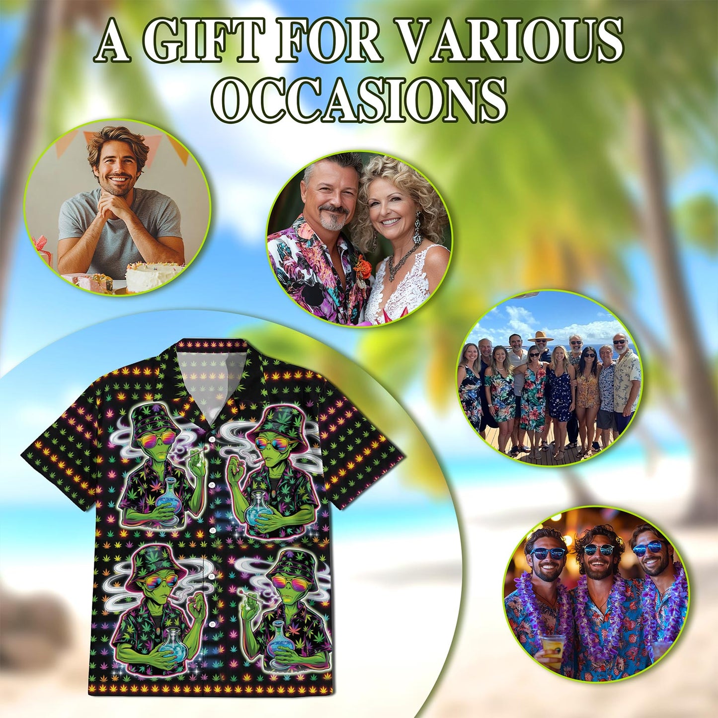 Funny Alien Smoking Hawaiian Shirt for Men, Button Down Aloha Shirt - Azhawaiian