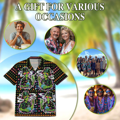 Funny Alien Smoking Hawaiian Shirt for Men, Button Down Aloha Shirt - Azhawaiian