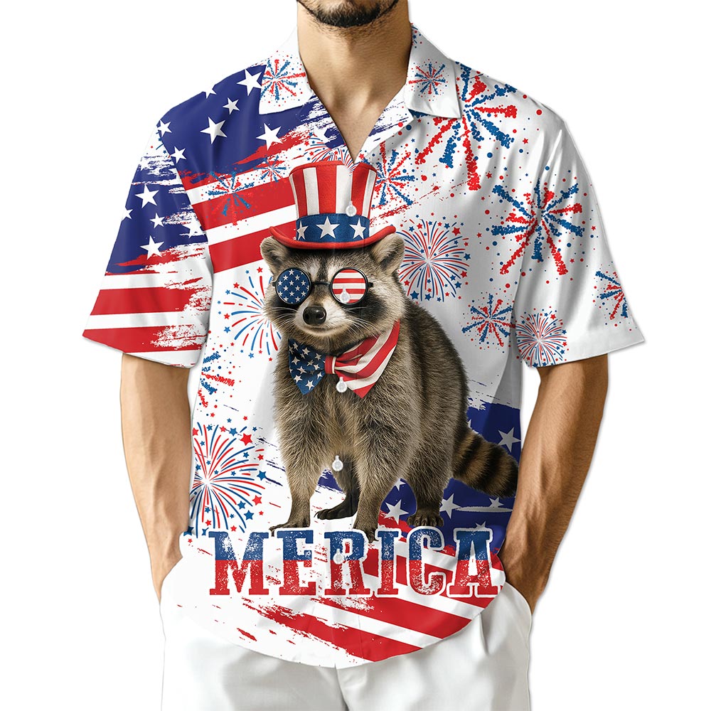 Azhawaiian Funny America Raccoon with Glasses Hawaiian Shirt