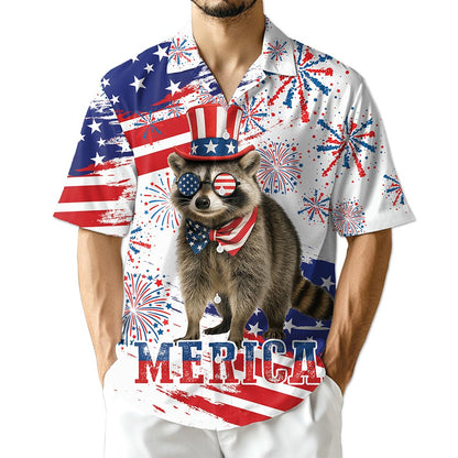Azhawaiian Funny America Raccoon with Glasses Hawaiian Shirt