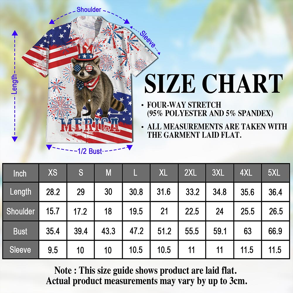 Funny America Raccoon with Glasses Hawaiian Shirt for Men, Button Down Aloha Shirt - Azhawaiian