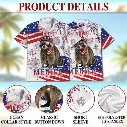 Funny America Raccoon with Glasses Hawaiian Shirt for Men, Button Down Aloha Shirt - Azhawaiian