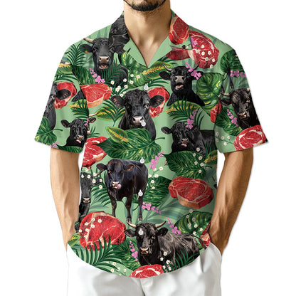 Azhawaiian Funny Angus Cattle Hawaiian Shirt for Men