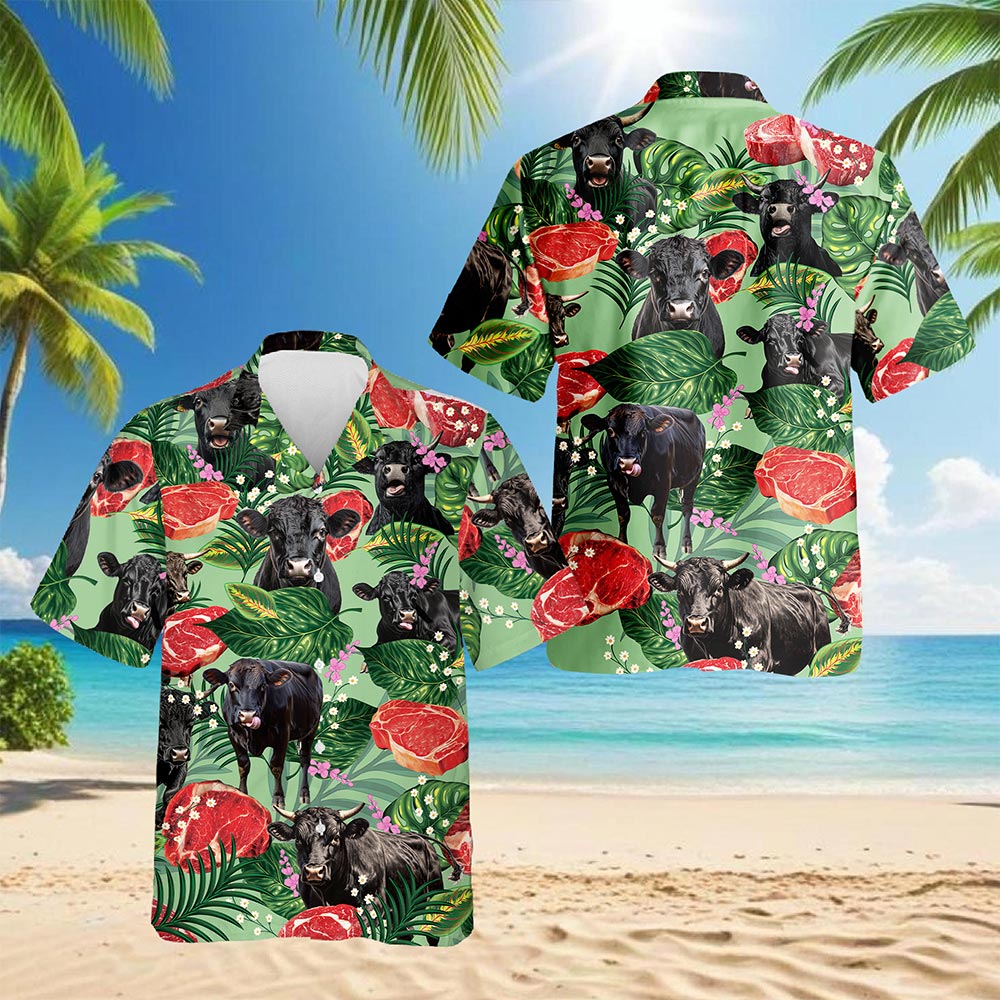 Funny Angus Cattle Hawaiian Shirt for Men, Button Down Aloha Shirt - Azhawaiian