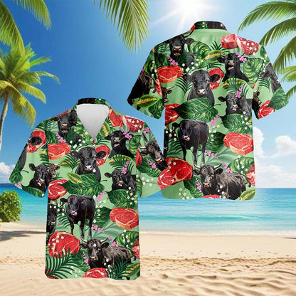 Funny Angus Cattle Hawaiian Shirt for Men, Button Down Aloha Shirt - Azhawaiian