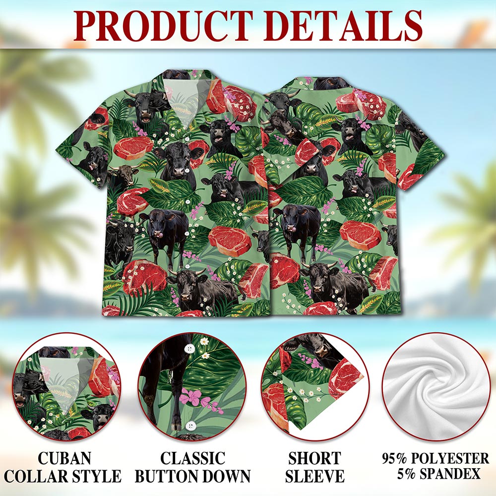Funny Angus Cattle Hawaiian Shirt for Men, Button Down Aloha Shirt - Azhawaiian