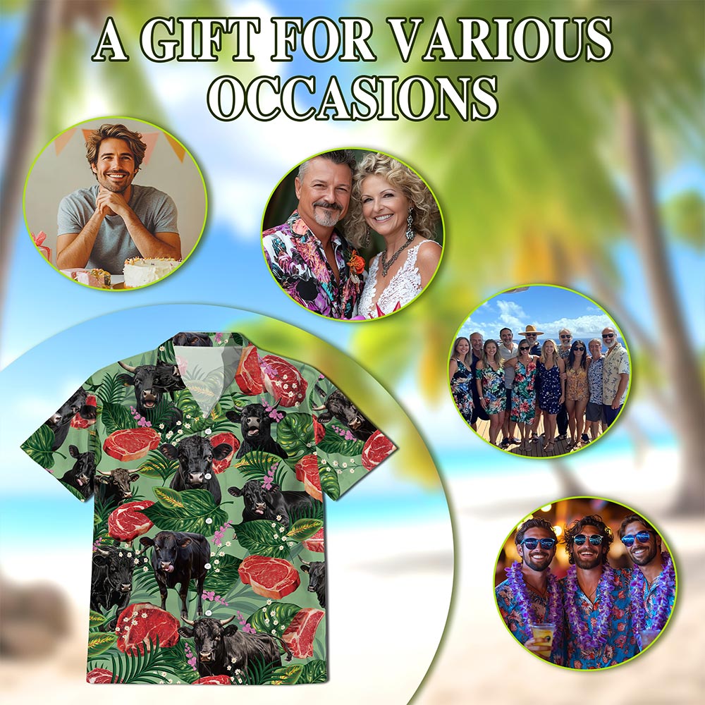 Funny Angus Cattle Hawaiian Shirt for Men, Button Down Aloha Shirt - Azhawaiian
