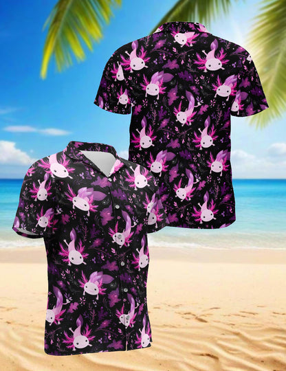 Funny Axolotl Hawaiian Shirt for Men, Button Down Aloha Shirt - Azhawaiian