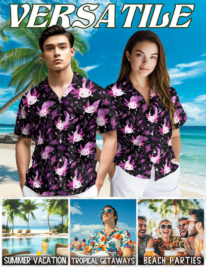 Funny Axolotl Hawaiian Shirt for Men, Button Down Aloha Shirt - Azhawaiian
