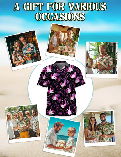 Funny Axolotl Hawaiian Shirt for Men, Button Down Aloha Shirt - Azhawaiian