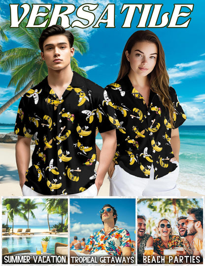 Funny Banana Hawaiian Shirt for Men, Button Down Aloha Shirt - Azhawaiian