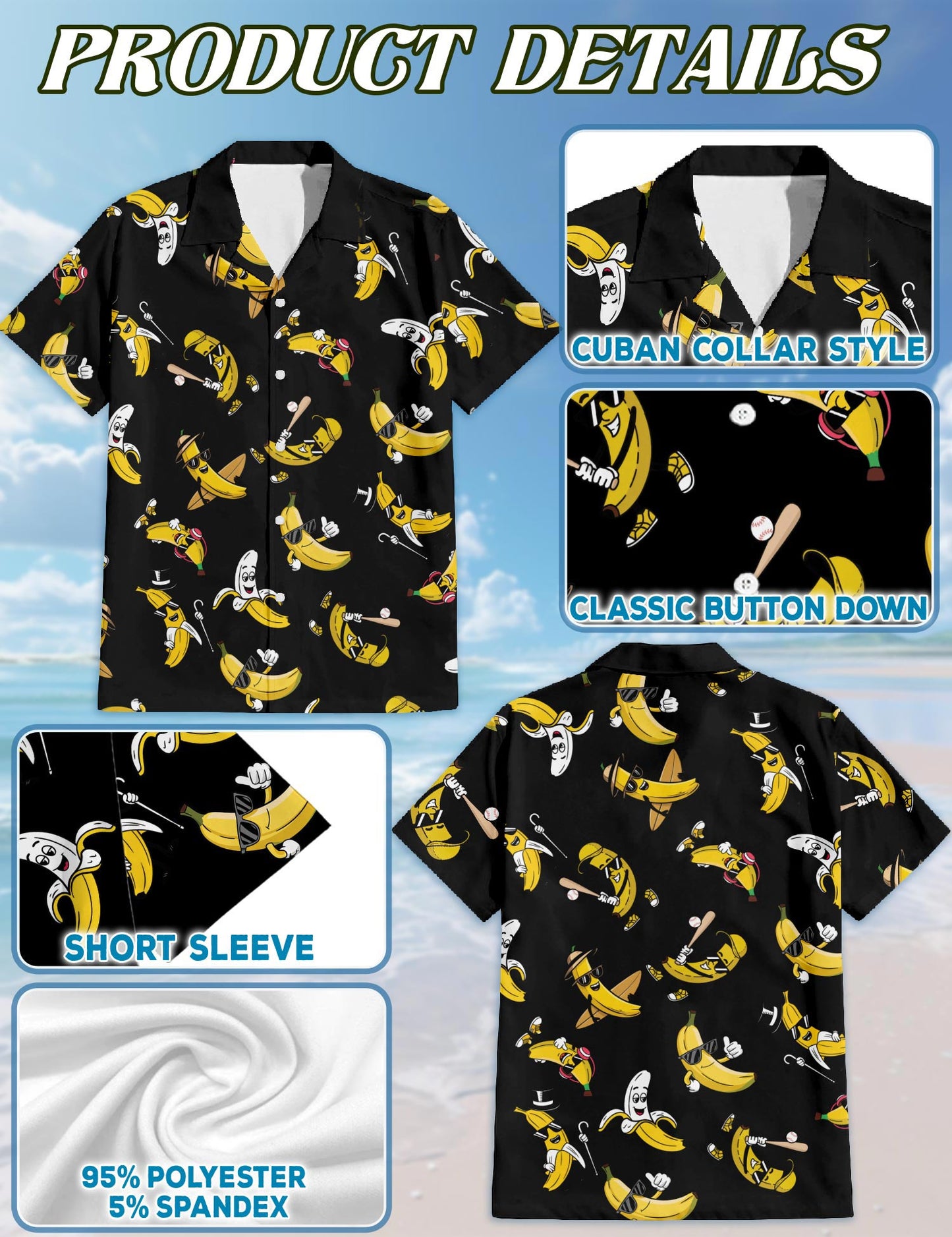 Funny Banana Hawaiian Shirt for Men, Button Down Aloha Shirt - Azhawaiian