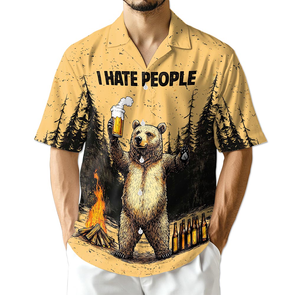 Azhawaiian Funny Bear Drinks Beer Hawaiian Shirt for Men