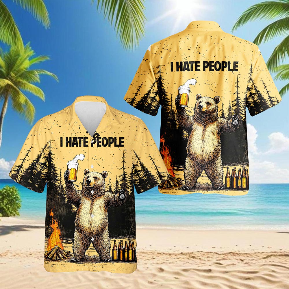Funny Bear Drinks Beer Hawaiian Shirt for Men, Button Down Aloha Shirt - Azhawaiian