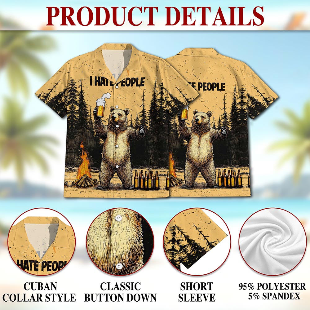 Funny Bear Drinks Beer Hawaiian Shirt for Men, Button Down Aloha Shirt - Azhawaiian