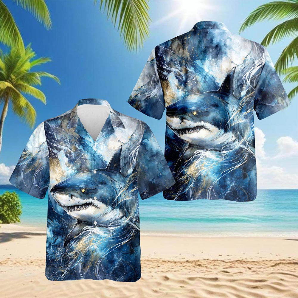 Funny Blue Shark Hawaiian Shirt for Men, Button Down Aloha Shirt - Azhawaiian