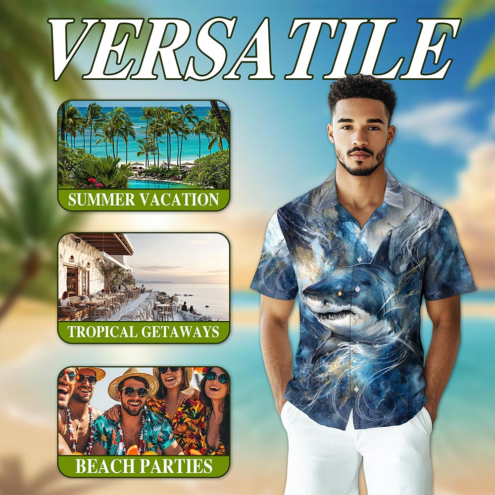 Funny Blue Shark Hawaiian Shirt for Men, Button Down Aloha Shirt - Azhawaiian