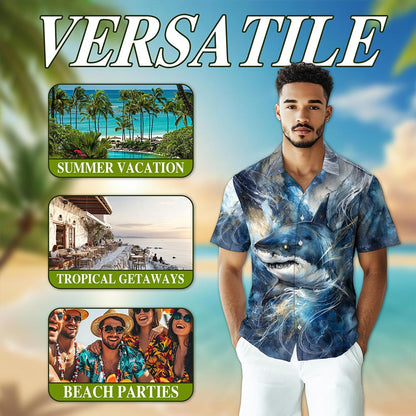 Funny Blue Shark Hawaiian Shirt for Men, Button Down Aloha Shirt - Azhawaiian